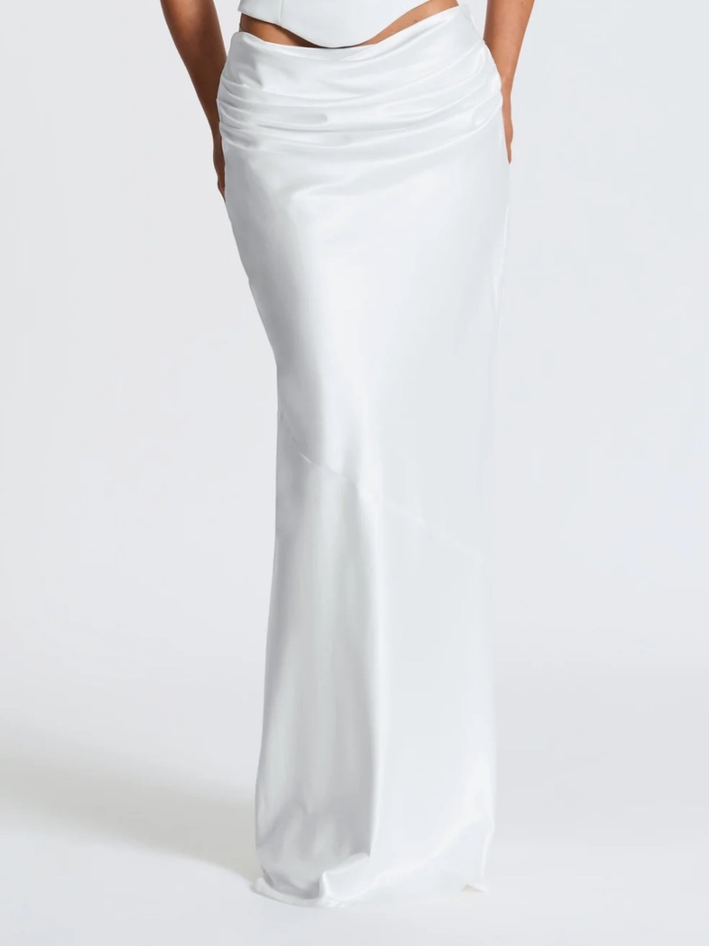 Satin White Draped Maxi Skirt Bernadette Babyboo